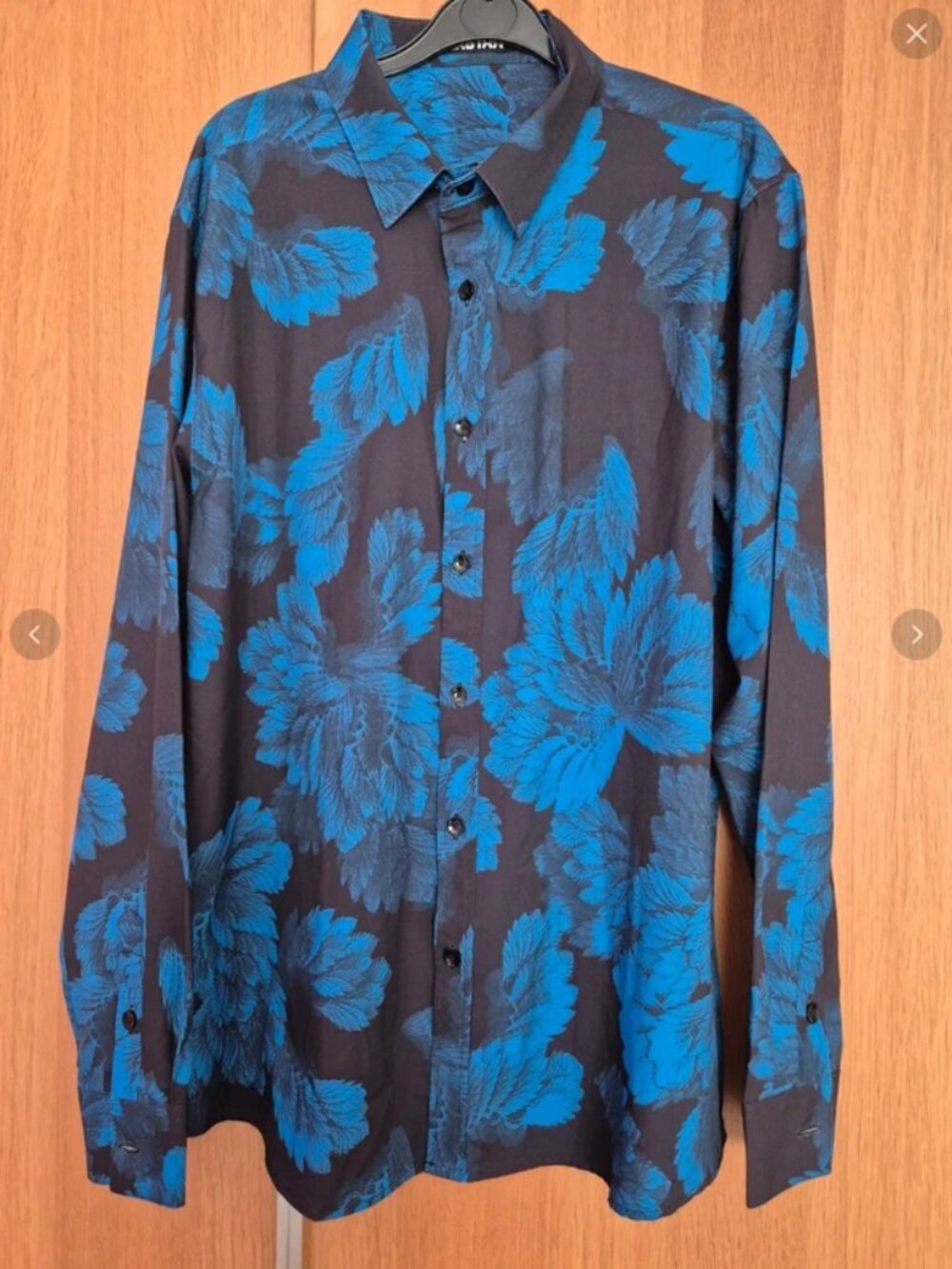 Shirt size L mens black blue floral hawaiian tropical long sleeve top